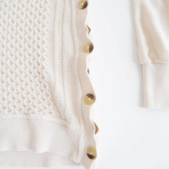 Anthropologie Saturday Sunday Cream  V-Neck Side Button Asymmetrical Sweater XS - Picture 7 of 14